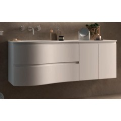 Meuble 150 cm vasque à gauche solid surface blanc mat MAM 2 tiroirs 2 portes white cotton réf 83860 SALGAR