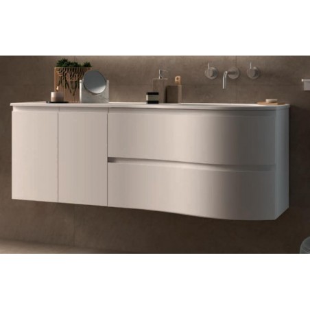 Meuble 150 cm vasque à droite solid surface blanc mat MAM 2 tiroirs 2 portes white cotton réf 83865 SALGAR
