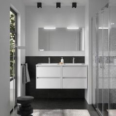 Meuble NOJA blanc mat 4 tiroirs 120 cm avec vasque, miroir et éclairage LED réf 105436 SALGAR