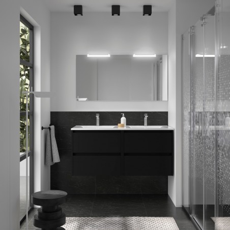 Meuble NOJA noir mat 4 tiroirs 120 cm avec vasque, miroir et éclairage LED réf 105437 SALGAR