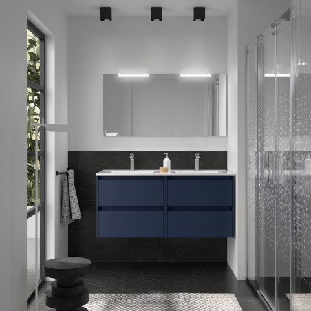 Meuble NOJA bleu mat 4 tiroirs 120 cm avec vasque, miroir et éclairage LED réf 105438 SALGAR
