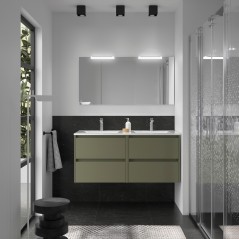 Meuble NOJA vert mat 4 tiroirs 120 cm avec vasque, miroir et éclairage LED réf 105439 SALGAR