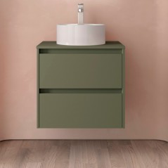 Meuble NOJA vert mat 2 tiroirs 60 cm avec plan de toilette et sans vasque réf 105457 SALGAR