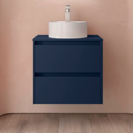 Meuble NOJA bleu mat 2 tiroirs 70 cm avec plan de toilette et sans vasque réf 105465 SALGAR