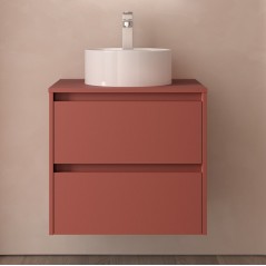 Meuble NOJA rouge mat 2 tiroirs 70 cm avec plan de toilette et sans vasque réf 105467 SALGAR