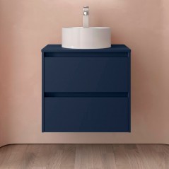 Meuble NOJA bleu mat 2 tiroirs 80 cm avec plan de toilette et sans vasque réf 105474 SALGAR