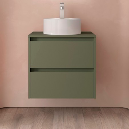 Meuble NOJA vert mat 2 tiroirs 90 cm avec plan de toilette et sans vasque réf 105502 SALGAR