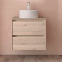Meuble NOJA chêne naturel 2 tiroirs 90 cm avec plan de toilette et sans vasque réf 105504 SALGAR