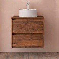 Meuble NOJA noyer maya 2 tiroirs 90 cm avec plan de toilette et sans vasque réf 105506 SALGAR