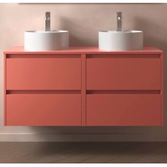 Meuble NOJA rouge mat 4 tiroirs 140 cm avec plan de toilette et sans vasque réf 105530 SALGAR