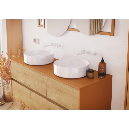 Plan de toilette 120 cm, mélaminé couleur Frame Origin pour deux vasques à poser réf 883015 Sanijura